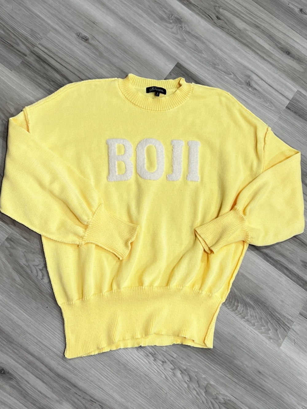 Gameday Social Butter Yellow 'BOJI' Crewneck Sweater, Size Small